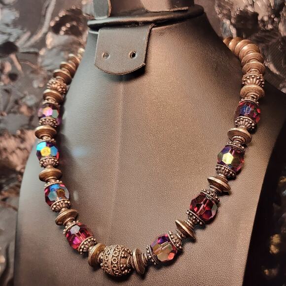 Vtg Purple Swarovski Crystal Necklace Solid Sterling Silver Beads Toggle 129g - Picture 10 of 10